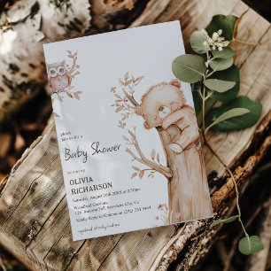Boho Skogs Björn & Träd Baby Shower Inbjudningar