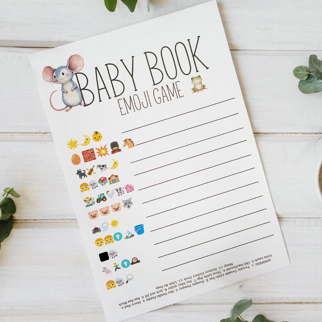 Boho Skogs Djur Baby Shower Bok Emoji Spel Flygblad (Skapare uppladdad)