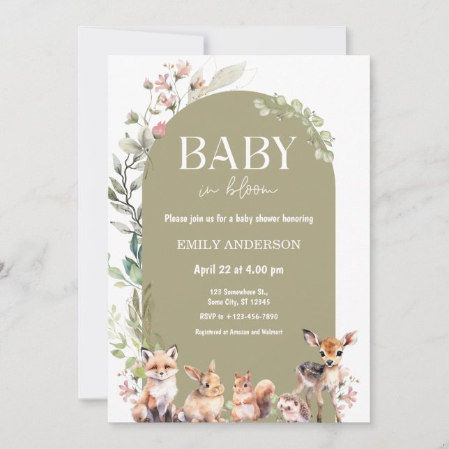 Boho Skogs Djur Baby Shower Inbjudningar (Framsida)