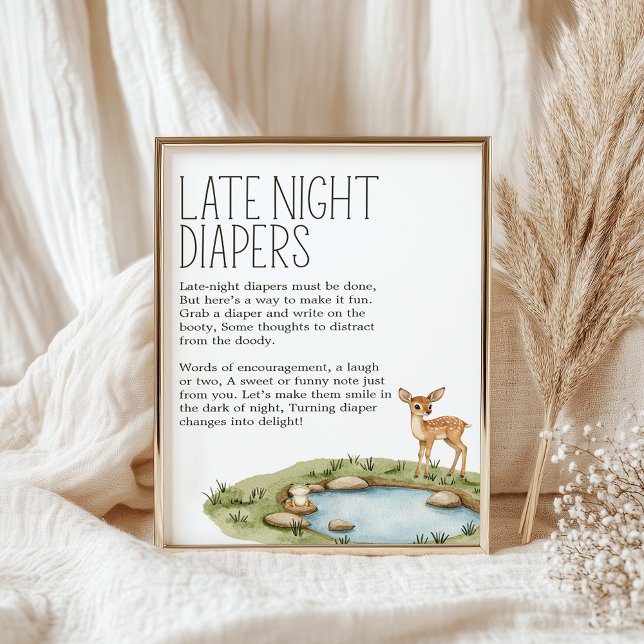 Boho Skogs Djur Baby Shower Sen Natt Blöja Poster (Skapare uppladdad)