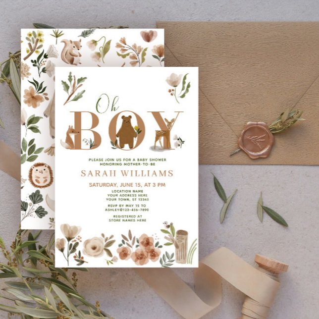 Boho Skogs Djur Brun Oh Pojke Baby Shower Inbjudningar (Skapare uppladdad)