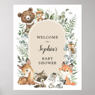 Boho skogs djur grönska baby shower välkomstskylt poster