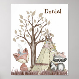 Boho Skogs Djur Nursery Affisch