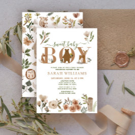 Boho Skogs Djur Söt Liten Pojke Baby Shower Inbjudningar
