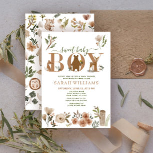 Boho Skogs Djur Söt Liten Pojke Baby Shower Inbjudningar