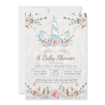 BOHO Skogsblomma Enhörning Bebis Shower Blå