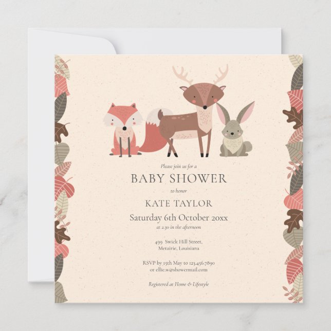 Boho skogsdjur skog baby shower inbjudningar (Framsida)