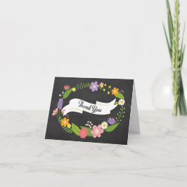 Boho skogskrans på svart tavla bröllop tack kort