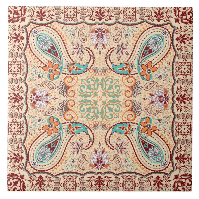 Boho skraj moderiktigt Retro abstrakt mönster Kakelplatta (Framsidan)