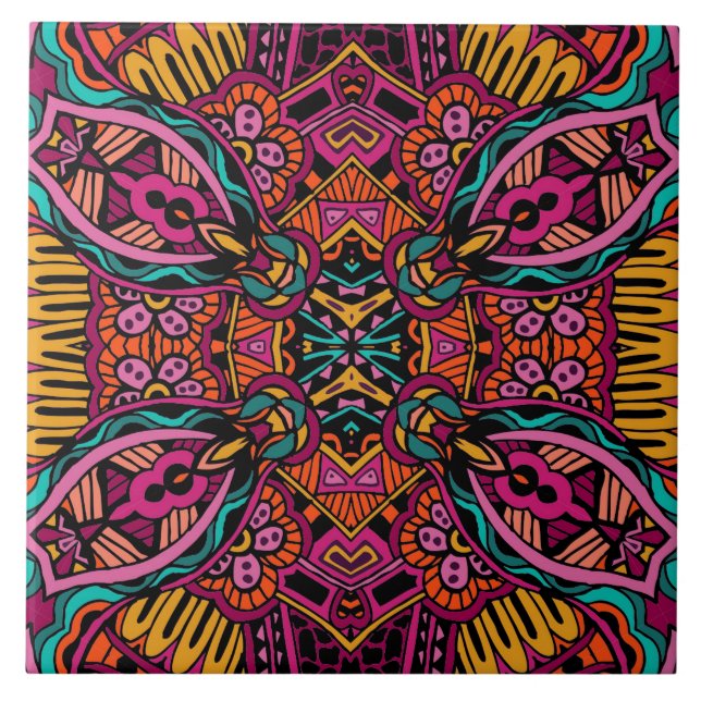 Boho skraj moderiktigt Retro abstrakt mönster Kakelplatta (Framsidan)