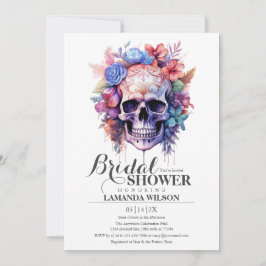 Boho Skull Gothic Watercolor Blommigt Möhippa Inbjudningar