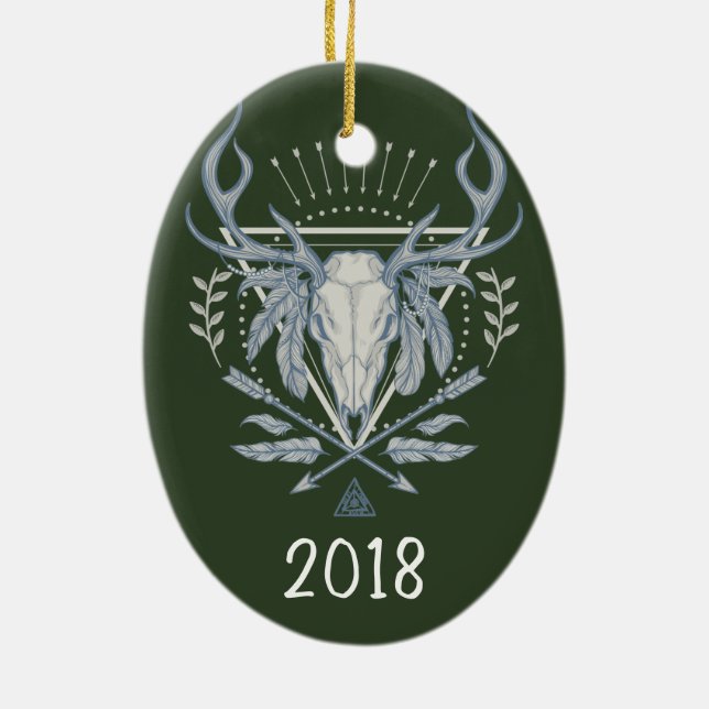 Boho Skull Keepsaky År Julgransprydnad Keramik (Baksidan)