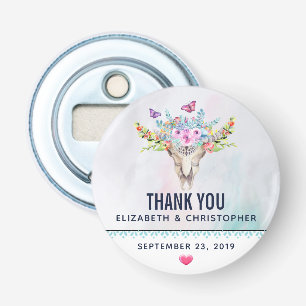 Boho Skull med Blommigt Bouquet Bröllop Flasköppnare