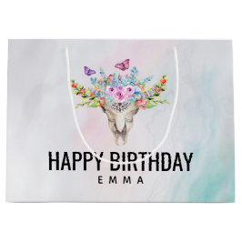 Boho Skull med Butterflies och Flowers Birthday