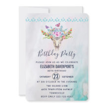 Boho Skull med Butterflies och Flowers Birthday