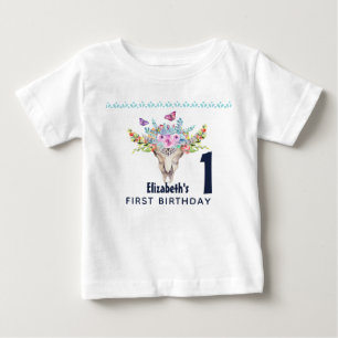 Boho Skull med Butterflies och Flowers Birthday T Shirt