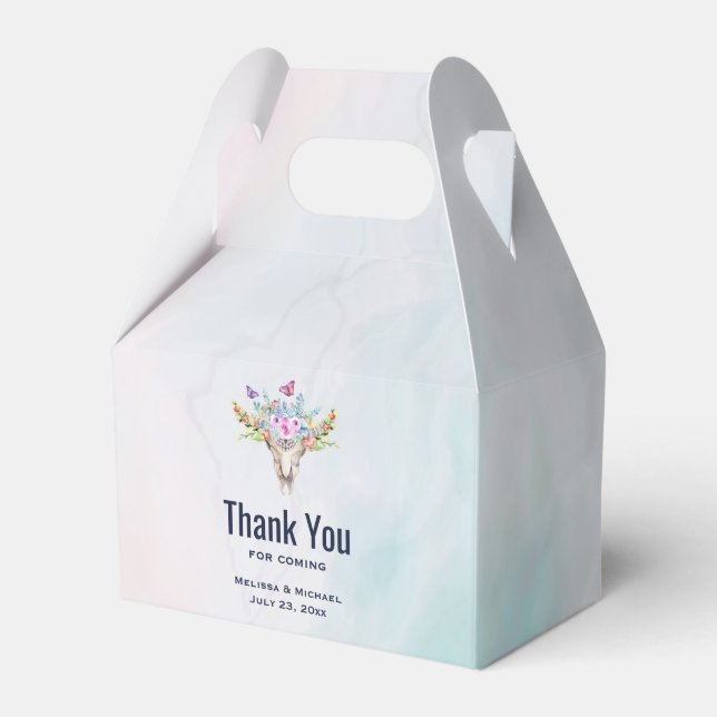 Boho Skull med Butterflies och Flowers Tack Presentaskar (Framsidan Sidan)