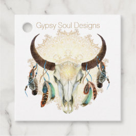 Boho Skull med fjädrar Gåvor Etiketter