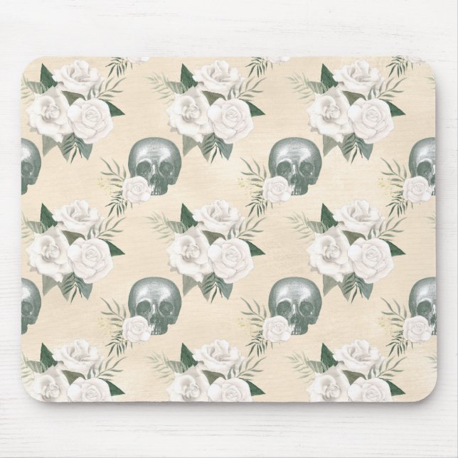 Boho Skull med Vit ros Musmatta (Framsidan)