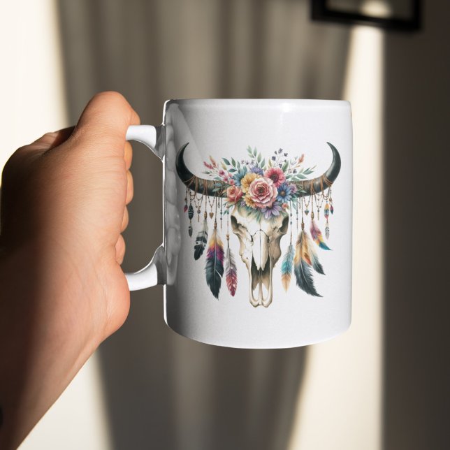 Boho Skull Native Indian Colorful Feather Kaffemugg (Skapare uppladdad)