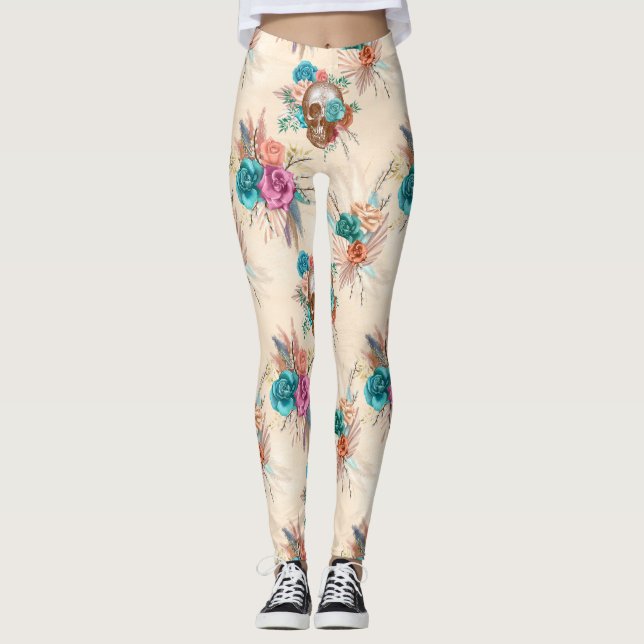 Boho Skull-serie Design 3  Leggings (Framsida)