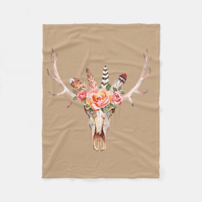 BoHo Skull Watercolor Anpassningsbar Fleece Blanke (Framsidan)