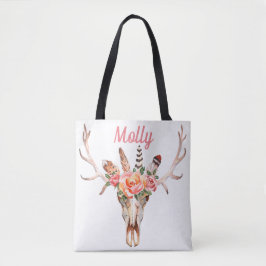 BoHo Skull Watercolor Market Bag Two-design Tygkasse