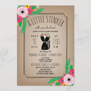 Boho Skunk Blommigt Cardstock Inspired Baby Shower Inbjudningar