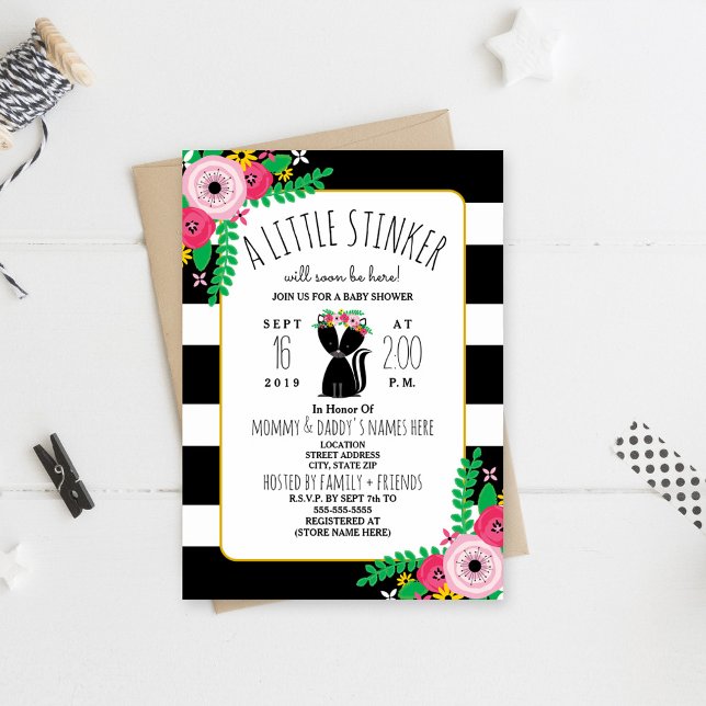 Boho Skunk Little Stinker Baby Shower-inbjudan Inbjudningar (Skapare uppladdad)