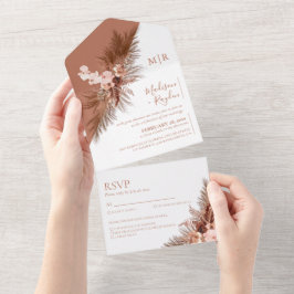 Boho Slant Blommigt Pampas Grass Terracotta Bröllo