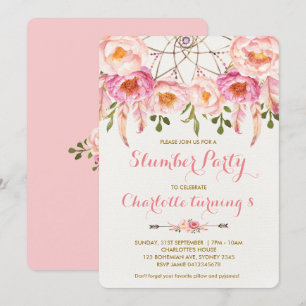 Boho Slumber Party Dreamcatcher Birthday Sleepover Inbjudningar