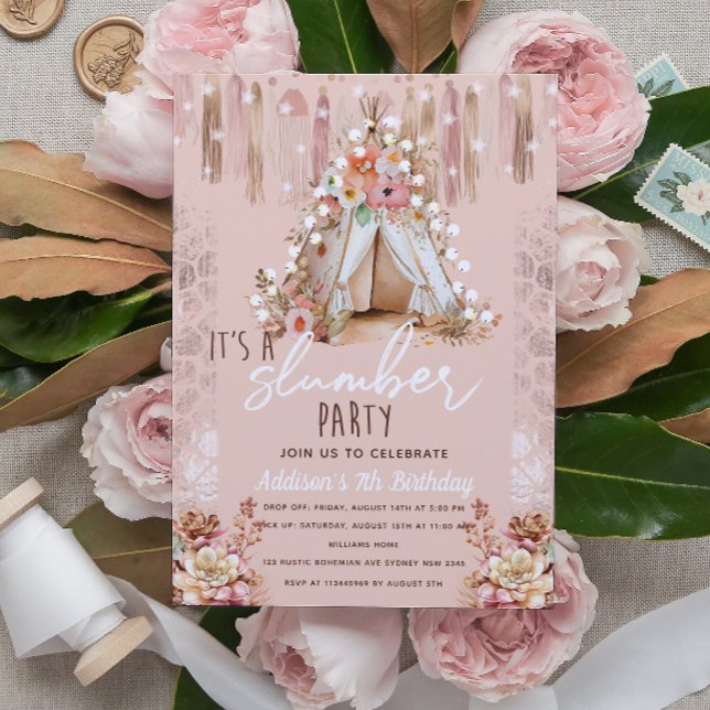 Boho Slumber Party Rosa Elegant Inbjudningar (Skapare uppladdad)