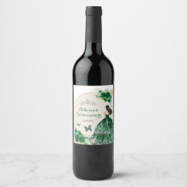 Boho Smaragdgröna Rosor Princesa Quinceañera Vinflaska Etikett