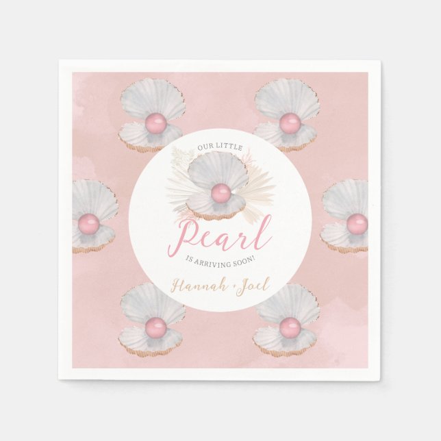 Boho Snäcka Rosa Pearl Ocean Baby Shower Pappersservett (Framsidan)