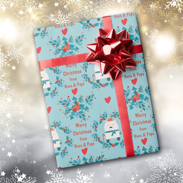 Boho Snö Bear WAN and Hearts God jul Presentpapper (Skapare uppladdad)