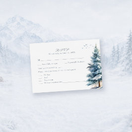 Boho Snowy Mountain & Pine Trees Wedding RSVP Card OSA Kort