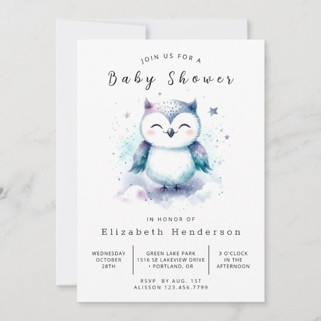 Boho Snyggt Uggla Baby Shower Inbjudningar (Framsida)