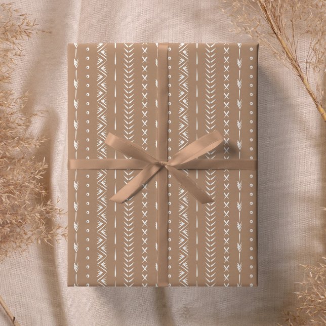 Boho södra geometrisk randig varm neutral tan presentpapper (Skapare uppladdad)