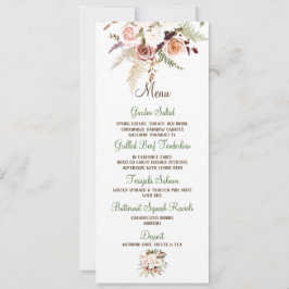 Boho Soft Färgad Ro/White Flowers Bröllop Menu Inbjudningar