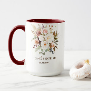 Boho Soft Färgad Ro/White Flowers Bröllop Mugg