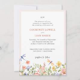 BOHO soft Flowers and Dragonflies Garden Wedding Inbjudningar