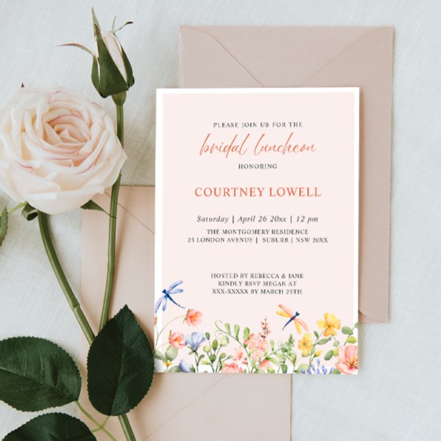 Boho Soft Flowers och Dragonflies Möhippa Luncheon Inbjudningar (Skapare uppladdad)