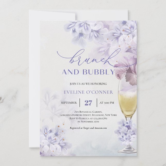 Boho Soft lila champagne glass brunch och bubbla Inbjudningar (Framsida)