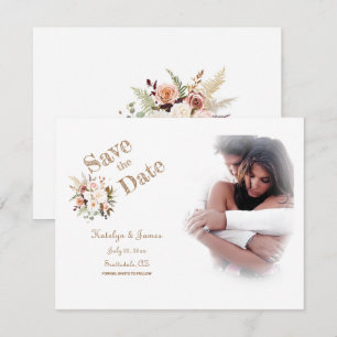 Boho Soft Ro/White Flowers/Bröllop/SaveDate