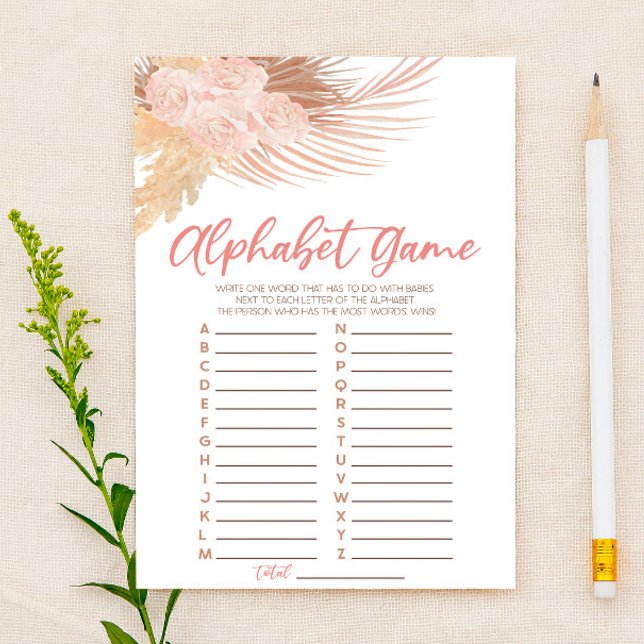Boho Soft Rosa Blommigt Alphabet Baby Shower-spel Brevpapper (Skapare uppladdad)