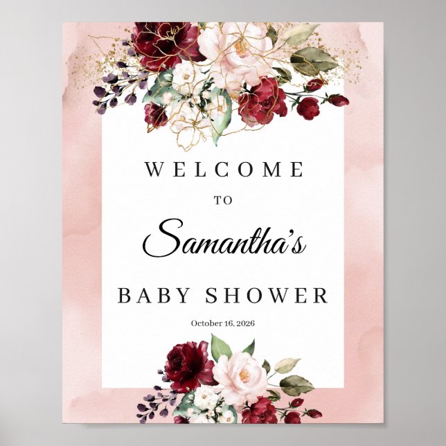 Boho soft rosa blommigt babydusch välkomstskylt poster (Framsidan)