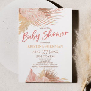 Boho Soft Rosa Blommigt Flower Baby Shower Inbjudningar