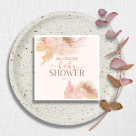 Boho Soft Rosa Blommigt Flower Baby Shower Pappersservett