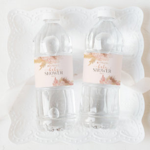 Boho Soft Rosa Blommigt Flower Baby Shower Vattenflaskor Etikett