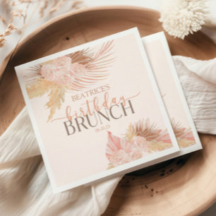 Boho Soft Rosa Blommigt Flower Birthday Brunch Par Pappersservett
